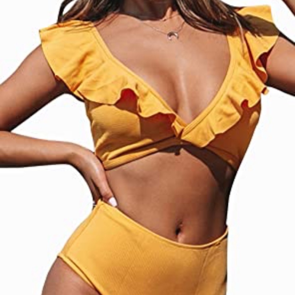 Yellow ribbed  high waisted bikini
